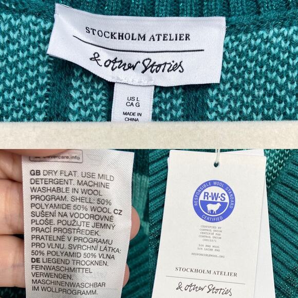 New & Other Stories Oversized Green Jacquard Knit Wool Blend Sweater Large - Picture 14 of 15